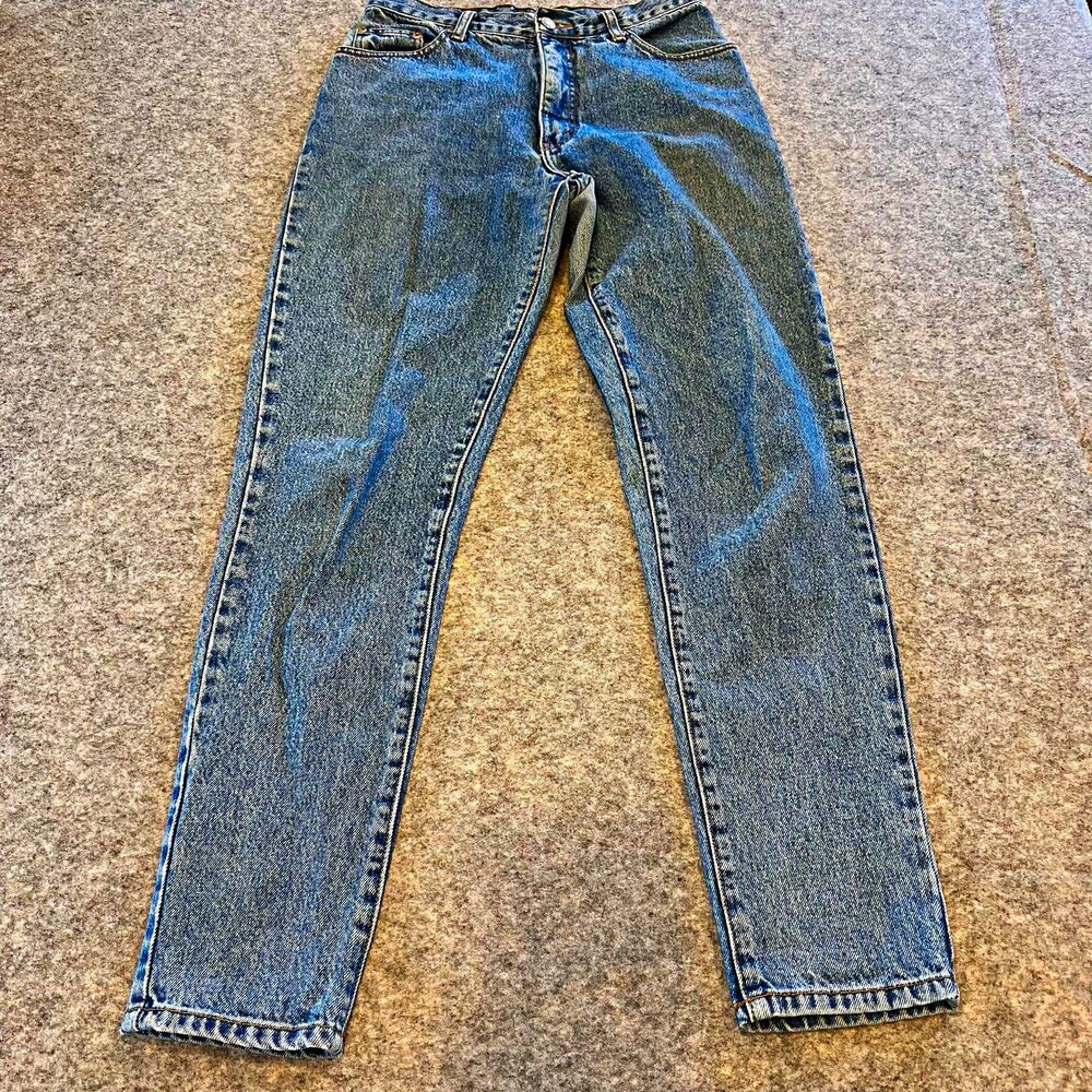Vintage GUESS Men’s Blue Denim Straight Jeans Medium Wash 5Pocket Logo ZipButton